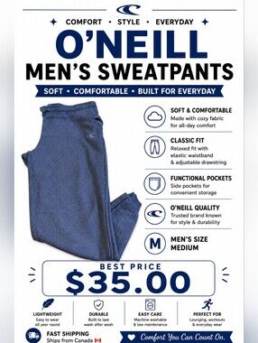 O’Neill Gray Jogger Sweatpants Men’s Tie Waist Cuffed Ankles Pockets Casual